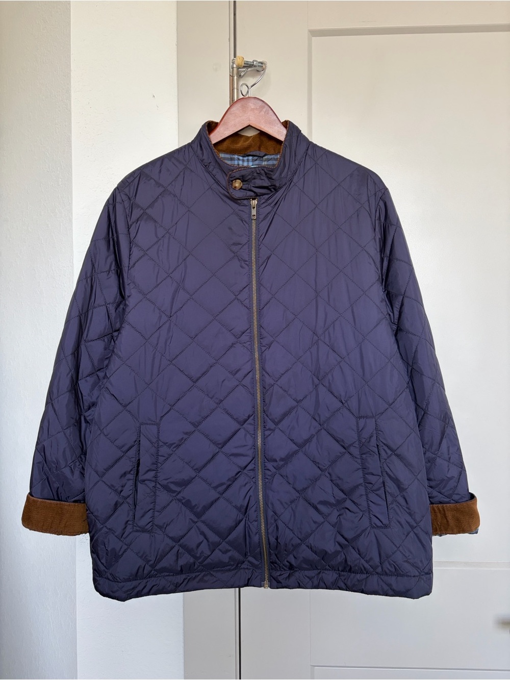 J.MCLAUGHLIN BLUE QUILTED FULL ZIP JACKET MENS LARGE